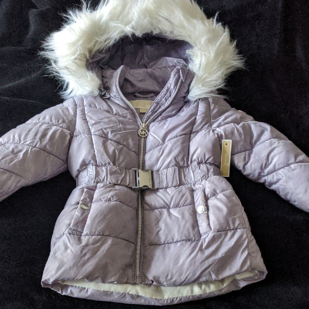 Michael Kors Lavender Quilted Puffer Jacket with Faux Fur Hood